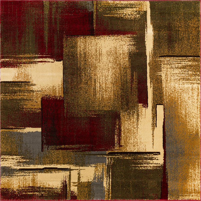 Tapis contemporain Trejo couleur vin carré, Carré 6 pi