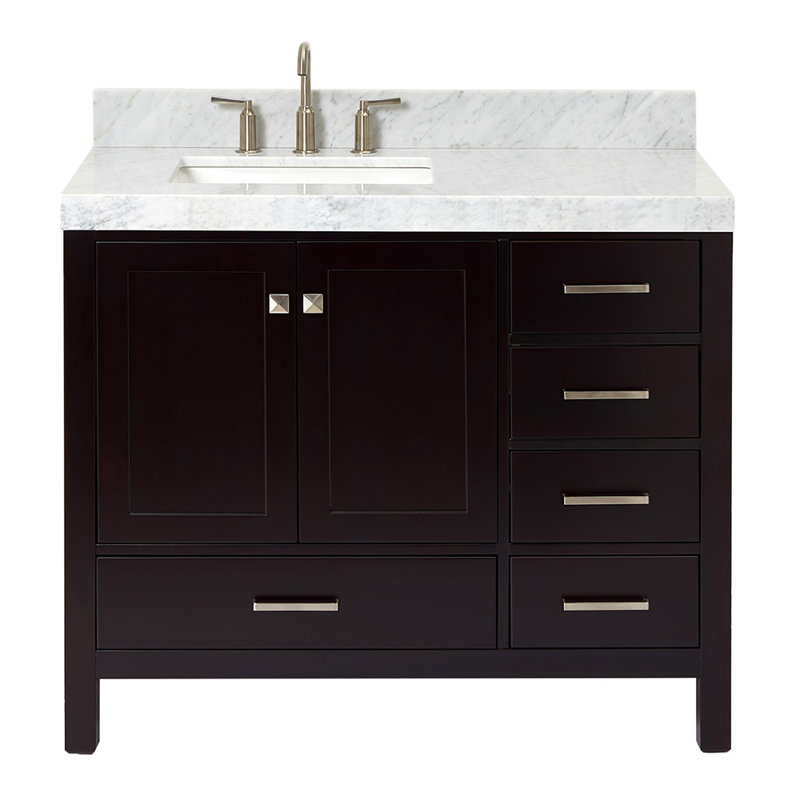 Cambridge Single Bathroom Vanity with Carrara Marble Top, Brushed Nickel, Espresso