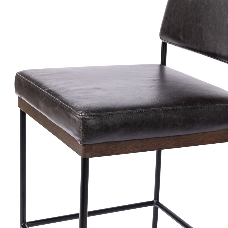 Benton Upholstered Stool with Metal Frame, Sonoma Black/Genuine Leather, Counter Stool (26.42" Seat Height)