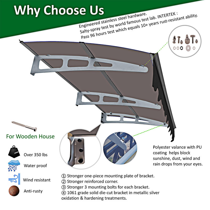 Window Awnings Door Entrance Canopy, Gray/Brown, 79.02" W x 34.02" D