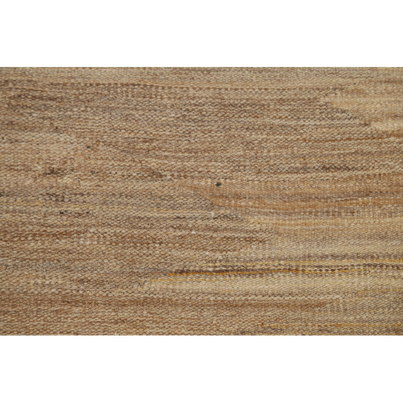 Tapis beige / brun à motif abstrait en laine tissé à plat à la main et rectangulaire