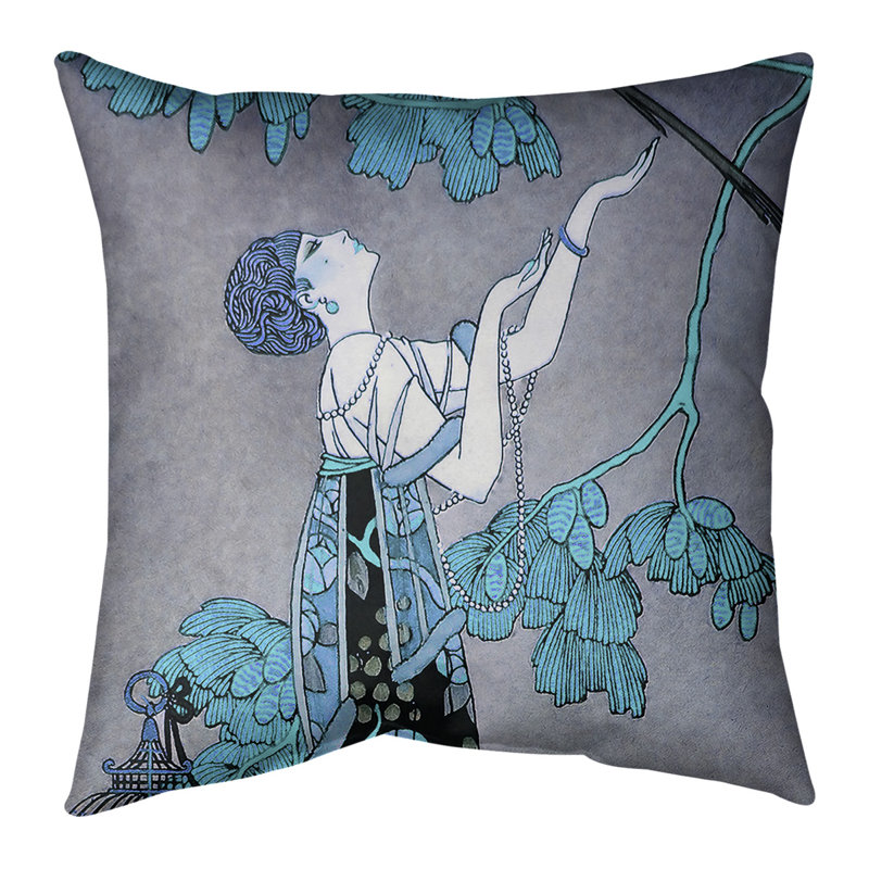 Coussin George Barbier, 20 po x 20 po, Housse de coussin seulement, Bleu glacier / gris