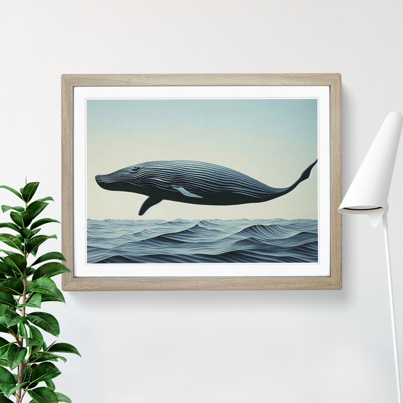 Modern Whale - Framed Print, 25cm H x 34cm W, Oak Framed