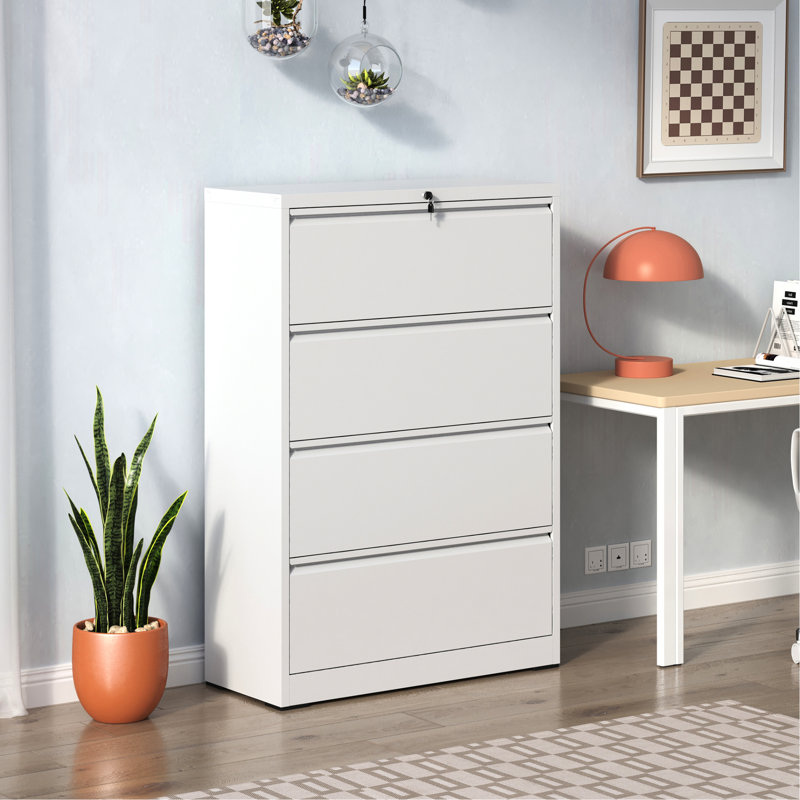 Metal 4 Office Filing Cabinet, White Lockable Accommodates Legal/A4/F4 Size, Stable Build Cabinet Storage Locking File For Home Office, Stores Legal/Letter/A4/F4 Size Documents, Smooth Operation
