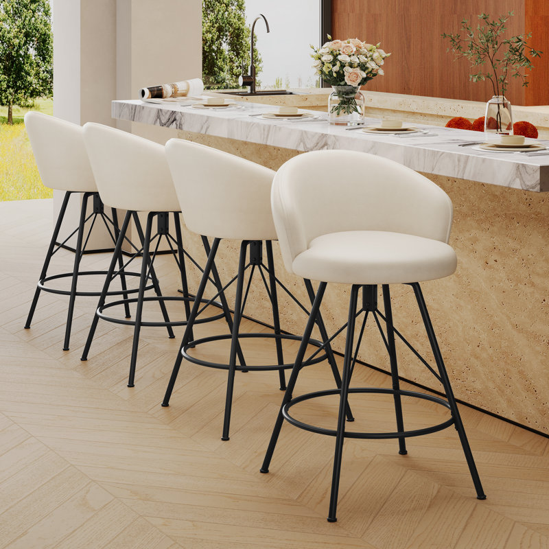 Upholstered Counter Stool With Metal Frame, Beige, Counter Stool (26" Seat Height)