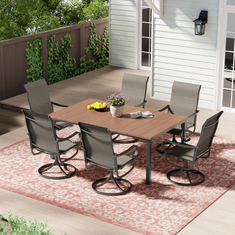 Table rectangulaire d'extérieur de 63 po x L 37,8 po avec 6 chaises pivotantes - Ensemble de salle à manger de patio durable pour recevoir à l'extérieur