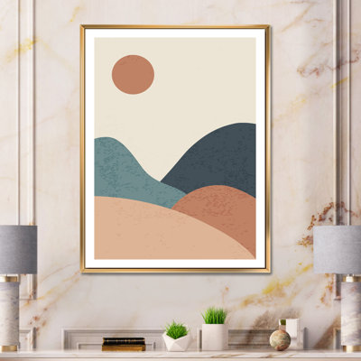 «Vintage Minimalist Landscape with Lake at Sunset - Floater Frame», impression sur toile