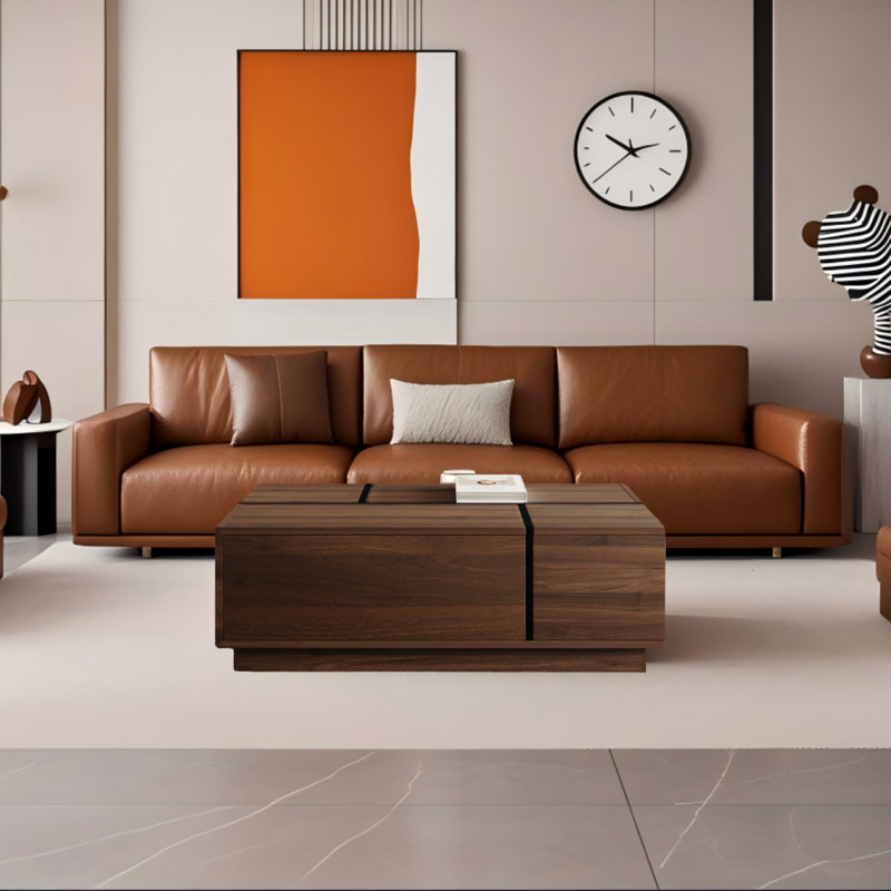 47.2" Modern Rectangular Sliding Top Coffee Table With 2 Drawers And 2 Hidden Storage, Walnut