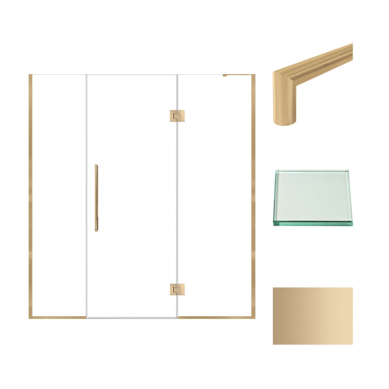 Porte de douche à charnière avec verre transparent l 70 po x H 76 po Transolide Elizabeth, Bronze