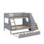 Lit simple superposé au dessus d'un lit double avec lit gigogne et bureau, trois tiroirs de rangement et une tablette-381585889