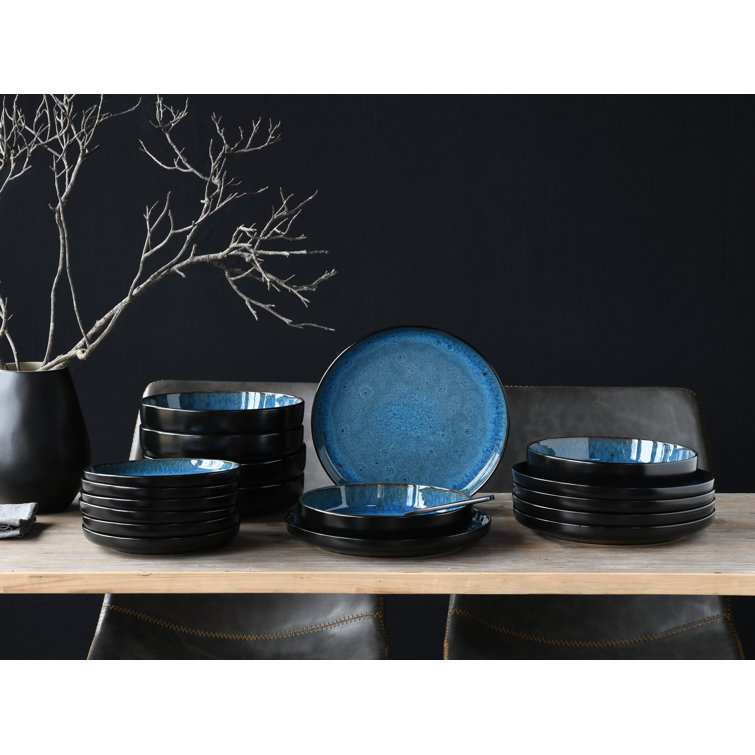 CreaTable Set Da Pranzo 18 Pezzi Nordic Fjord Blue – Piatti In Gres Effetto Nordico, Lavastoviglie E Microonde