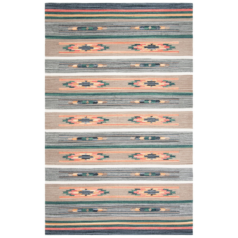 Conanso Flatweave Cotton Southwestern Rug, Rectangle 5' x 8'