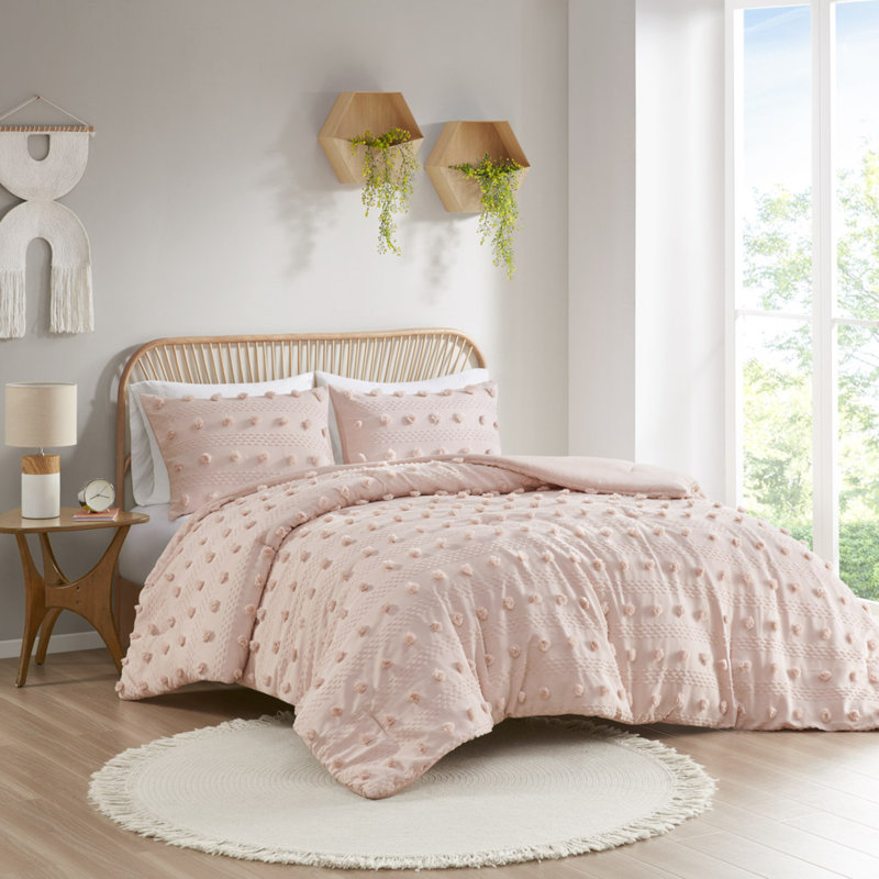 Ensemble d'édredon hypoallergénique en jacquard à pompon double / grand