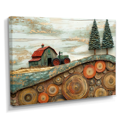Donae Winter Barn with Tractor Landscape - ferme, art mural sur toile