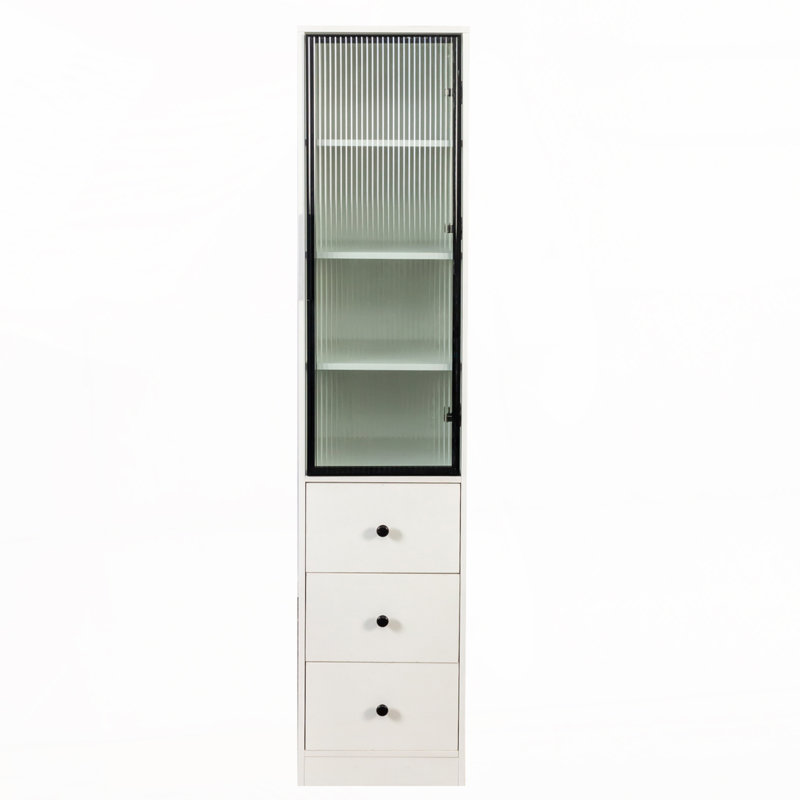 Grande armoire de rangement fonctionnelle 70,87 "avec portes en verre, 3 tiroirs