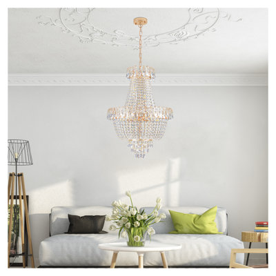 Lustre en cristal doré, grand éclairage de plafond contemporain de luxe pour le salon, la salle à manger, le couloir de la chambre à coucher - luminaire suspendu moderne et élégant