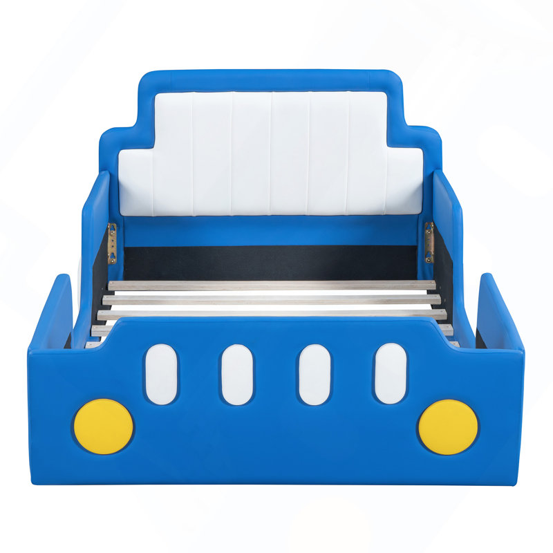 Twin Size Race Car-Shaped Platform Bed With Wheels, Blue