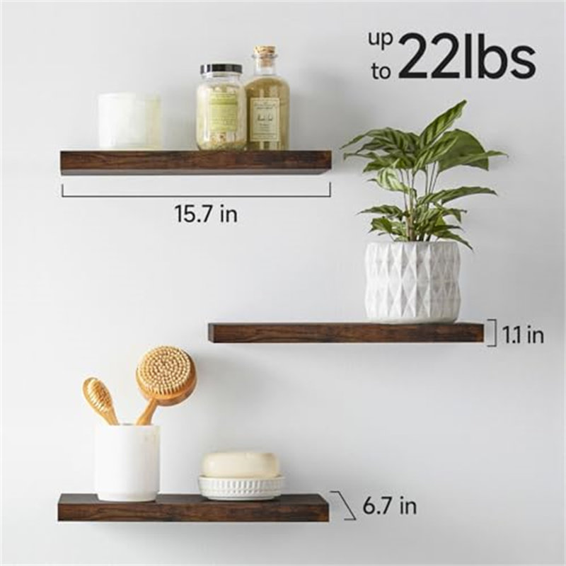 Set Of 4 Floating Shelves Bathroom For Wall – Farmhouse Rustic Wood, Brown