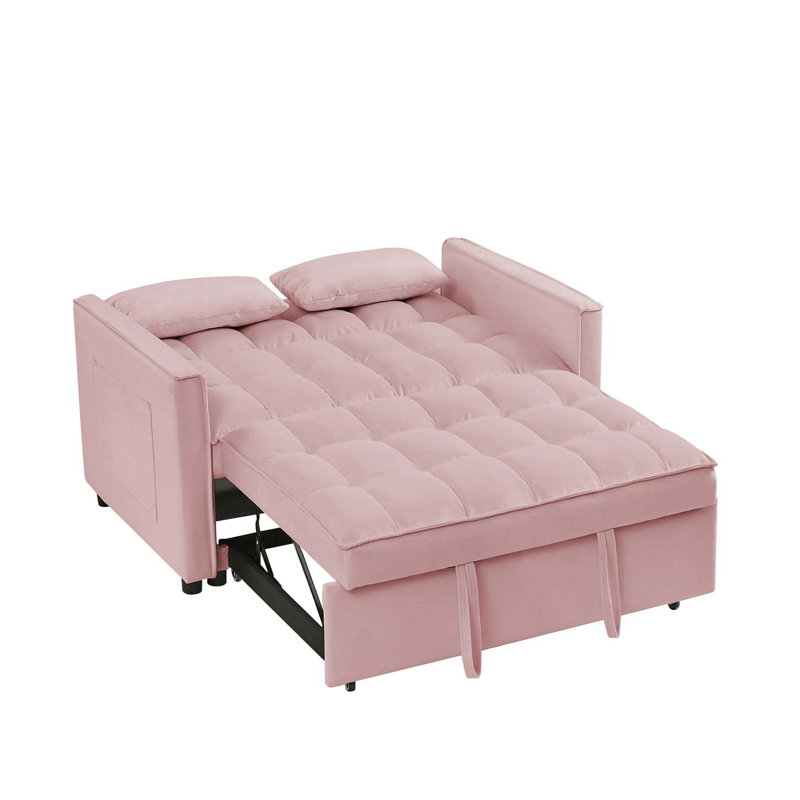 Collinward 53" W Murphy Sofa Bed Loveseat with Adjustable Tufted Back and USB Outlet, Pink Velvet 4
