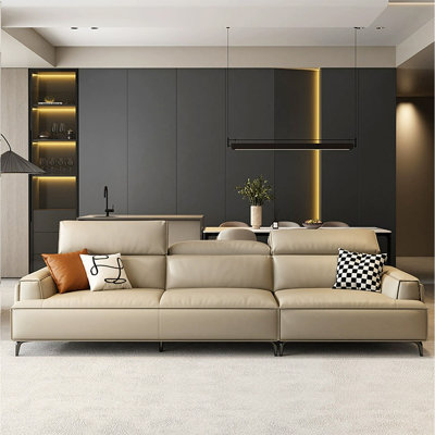 Khaki Genuine Leather Modular Sofa cushion couch