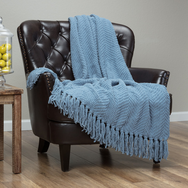 Jeté tricoté texturé , Brun clair bleu, l 65 po x L 50