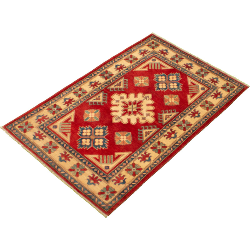 Tapis décoratif en laine de conception unique noué à la main New Age Finest Gazni rouge/beige/bleu 4 pi 2 po x 6 pi 4 po