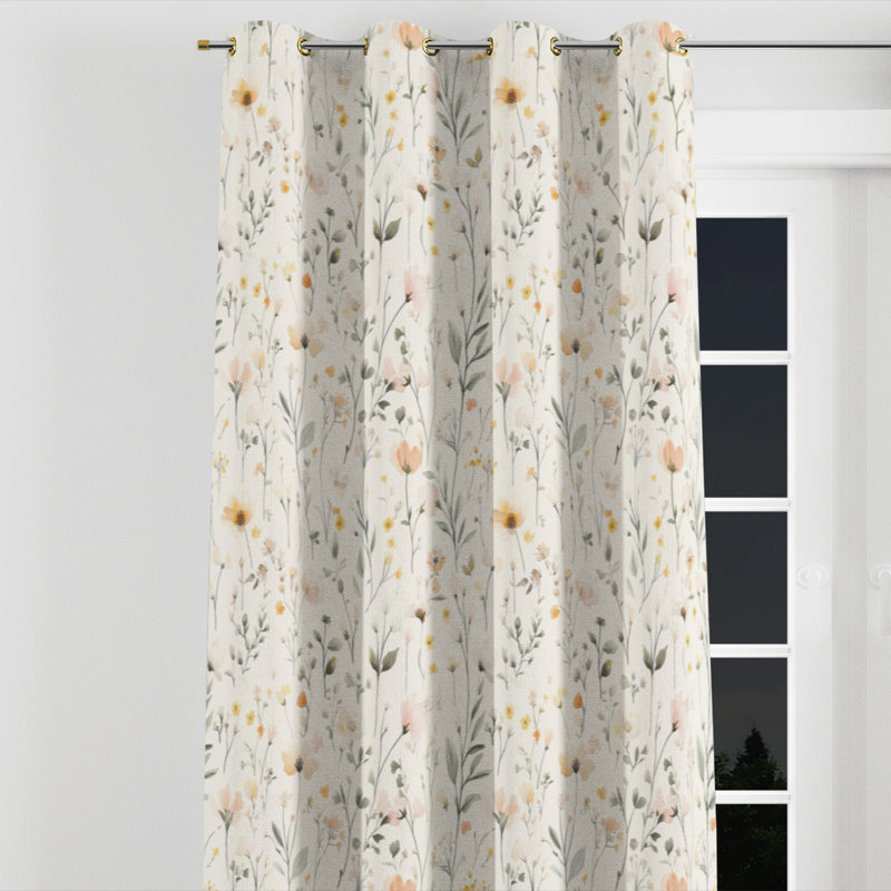 Boho Room Darkening Curtains - Floral Azharia Grommet Curtain - 1 Panel, Gold Grommets, 52" W x 90" L