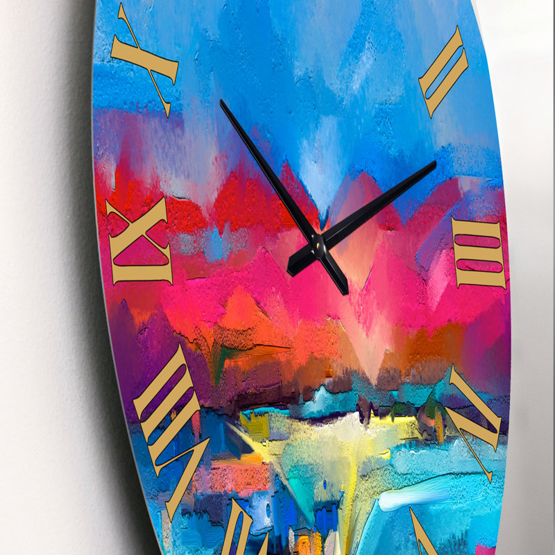 Horloge murale moderne peinte mauve et bleu, Petit