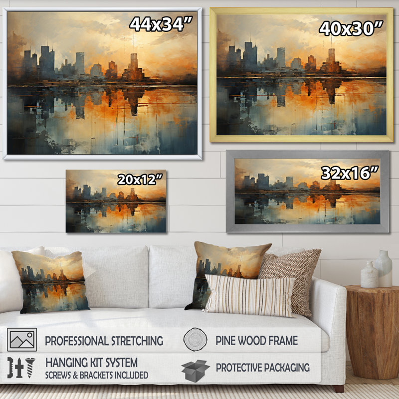 " Sky Skyline Enigma III ", 30" H x 40" W x 1.5" D, Gold Floater Framed