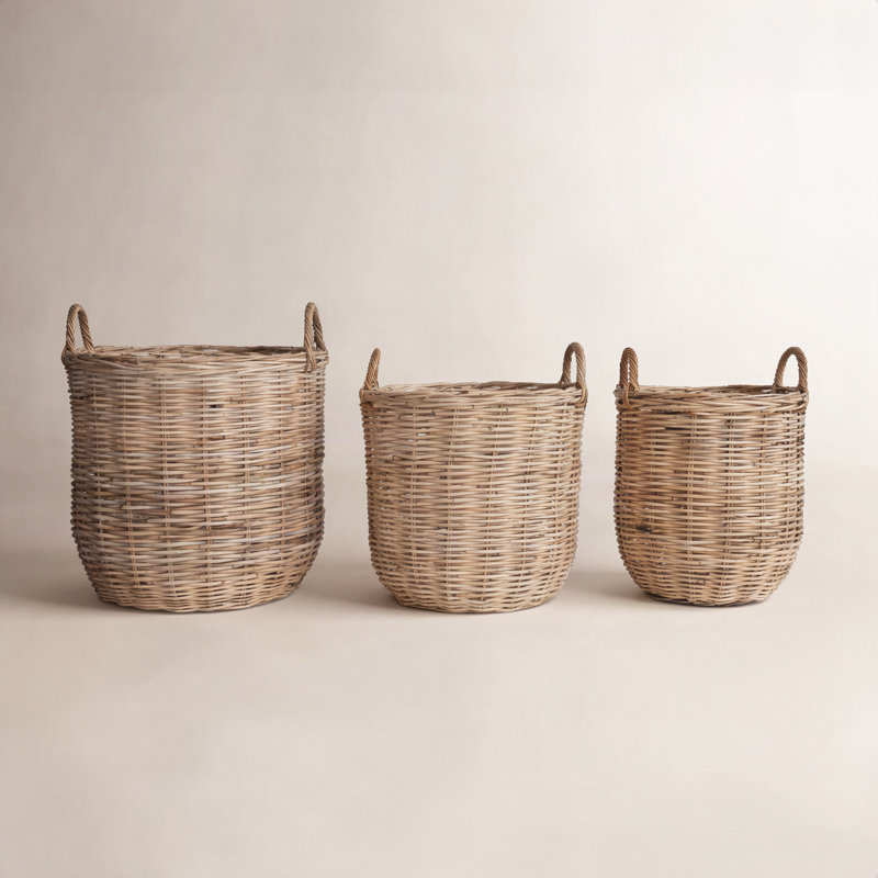 3 Piece Woven Rattan Storage Baskets Set
