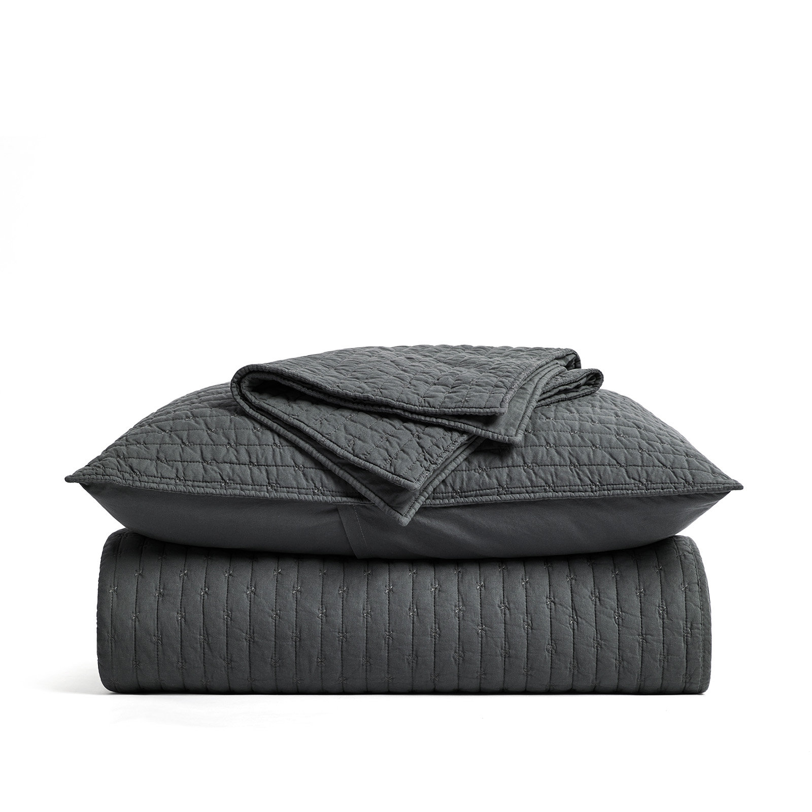 Cross Stitch Cotton Quilt set, Queen, Charcoal Black