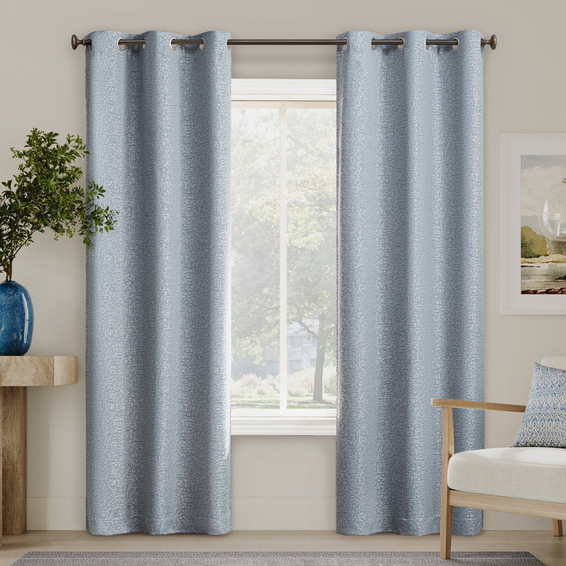 Serenity Abstract Magnetic Closure 100% Blackout Grommet Curtain Panel, 72" W x 84" L, Blue