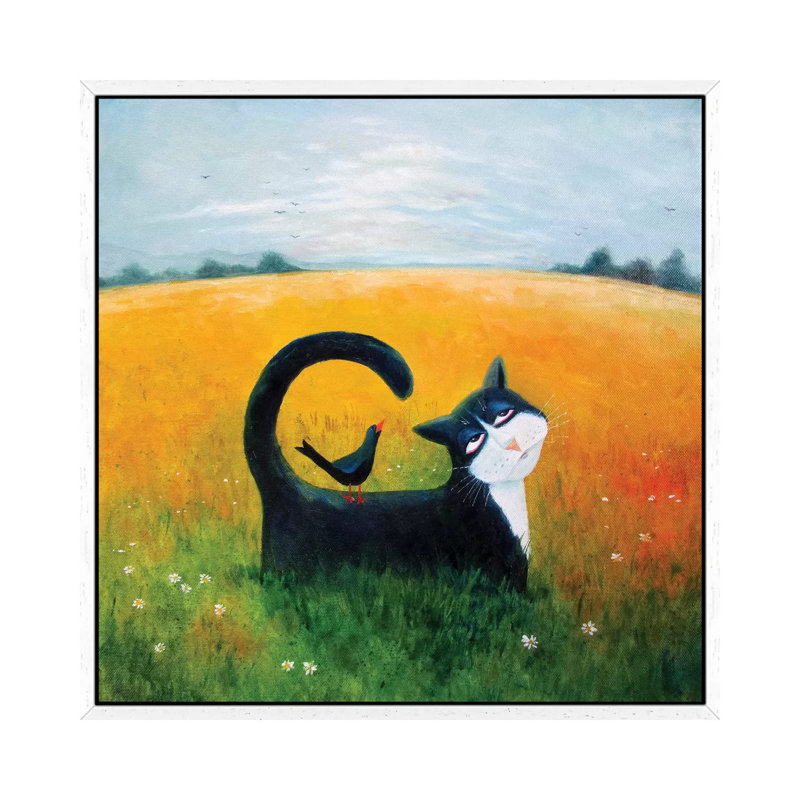 Blue Cat by Vicky Mount - Painting on Canvas, 66.04cm H x 66.04cm W x 3.81cm D, White Framed