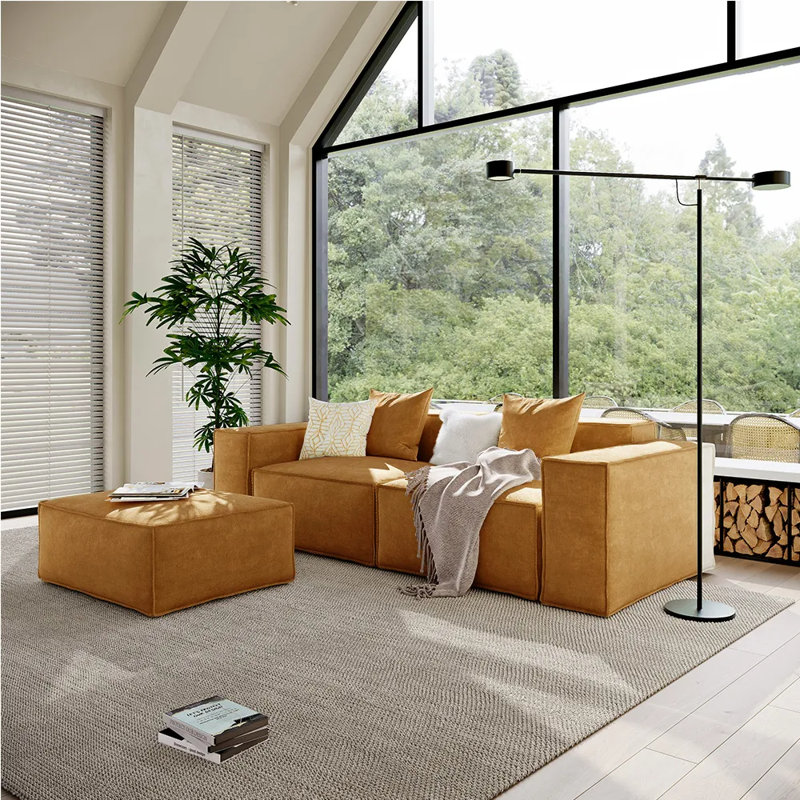 Canapé modulaire surdimensionné en tissu Barrett, Jaune, H 30,2 po x l 83,86 po x P 65,35 po, 3