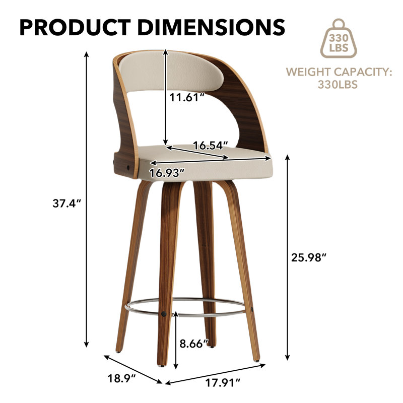 Tabouret de comptoir pivotant 26 po Modern, Beige