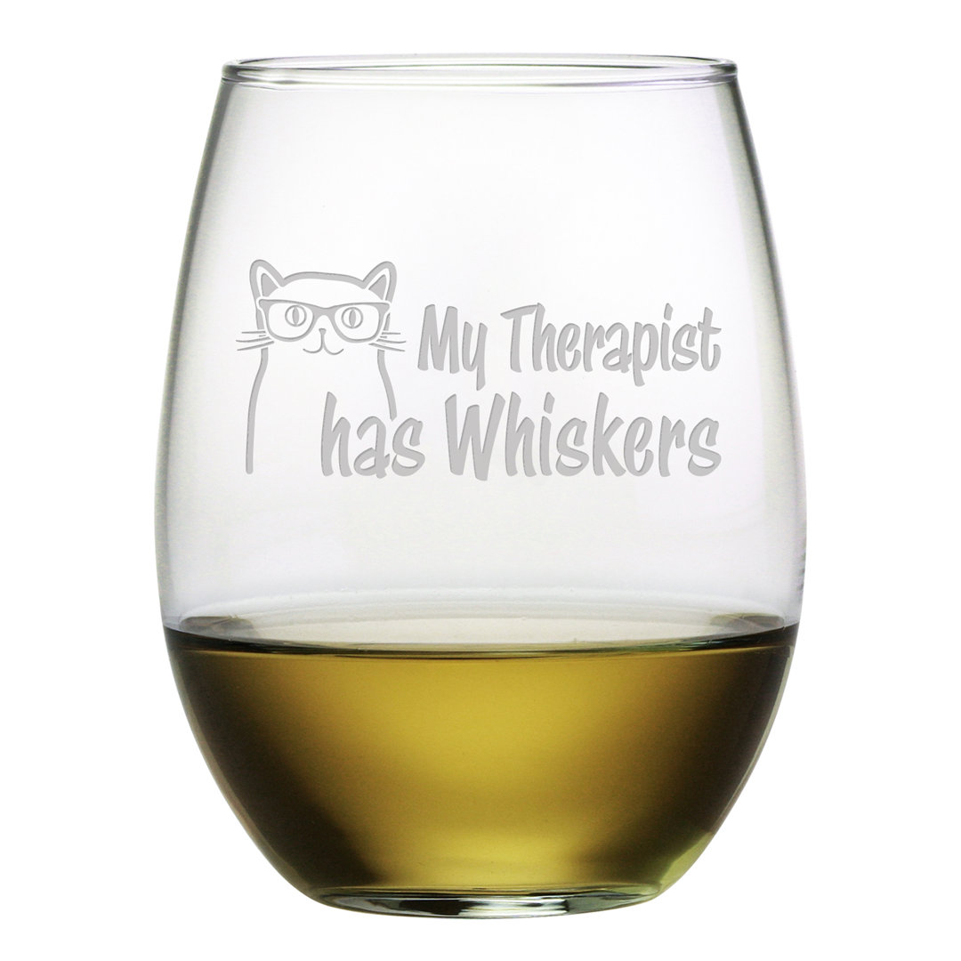 My Therapist Has Whiskers 21oz. Wine Glass Set (Set of 4) Susquehanna Glass