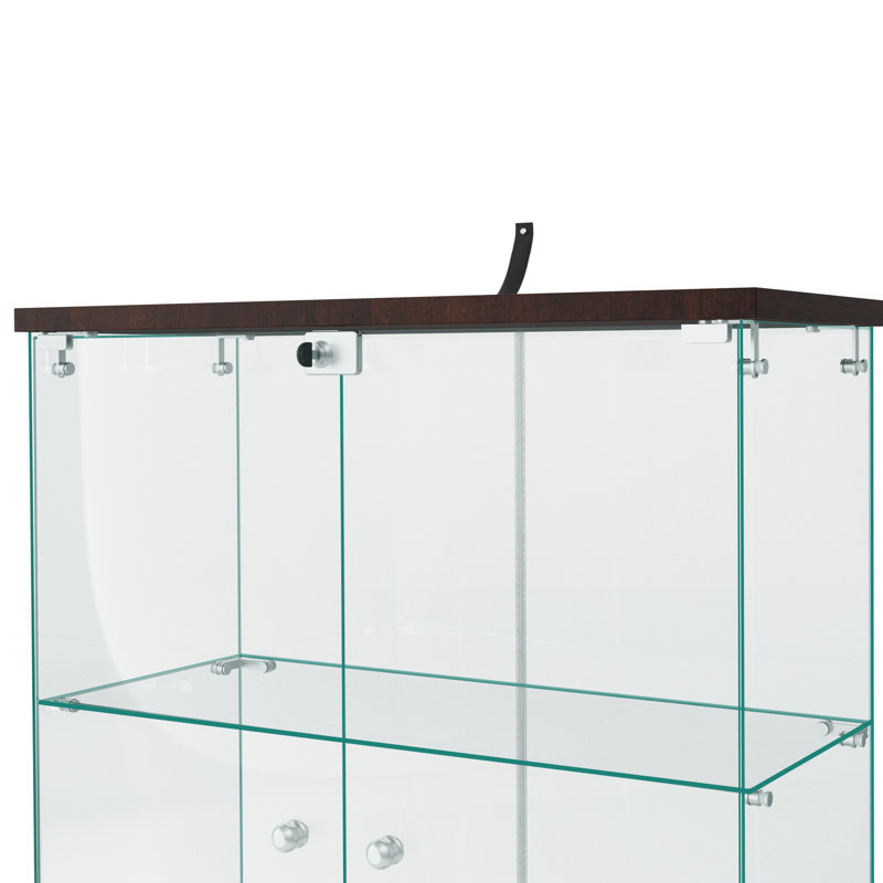 Curio Cabinet  Display Glass Cabinet  with Lockable Double Doors, Brown