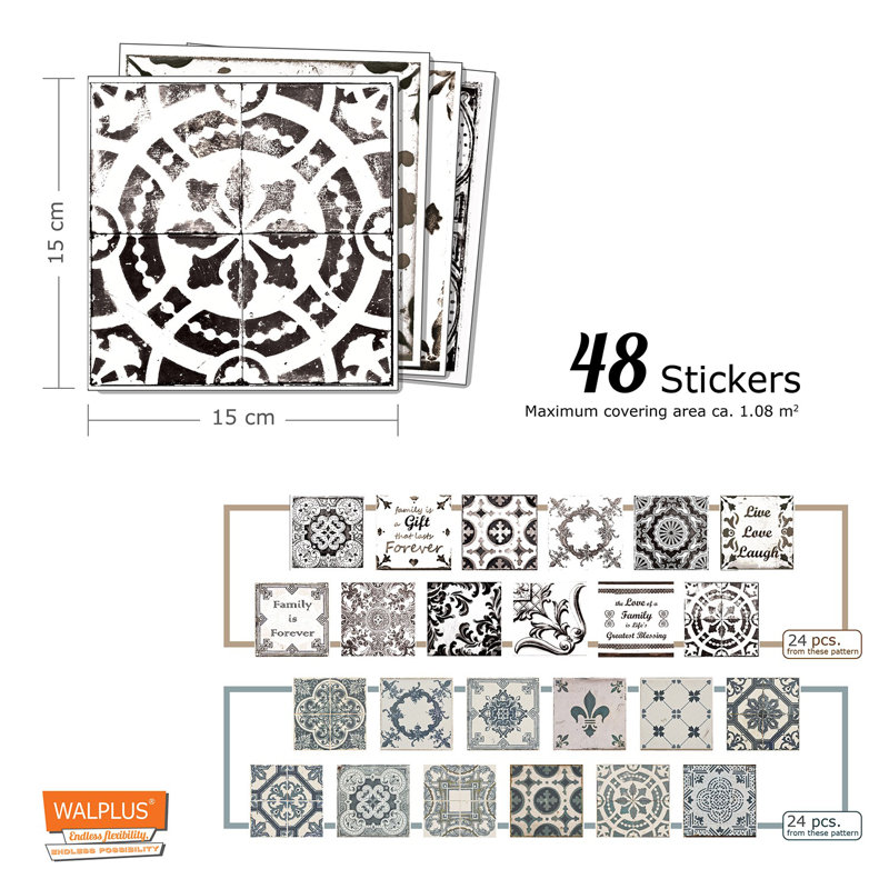 15cm W x 15cm L PVC Peel and Stick Mosaic Tile