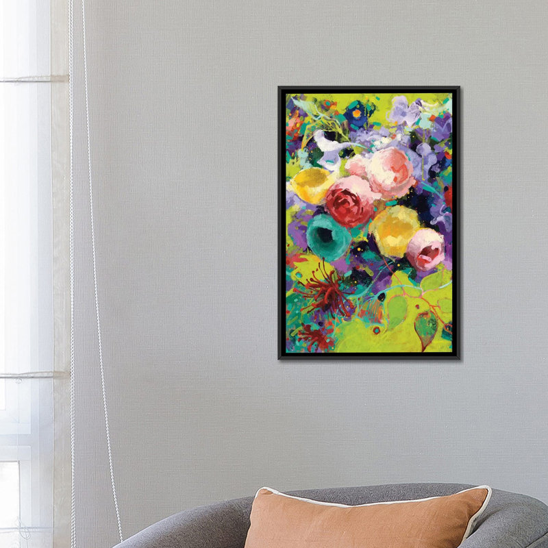 « des roses », reproduction sur toile tendue, H 60 po x l 40po x P 1,5 po, Toile avec cadre noir, Pas de tapis