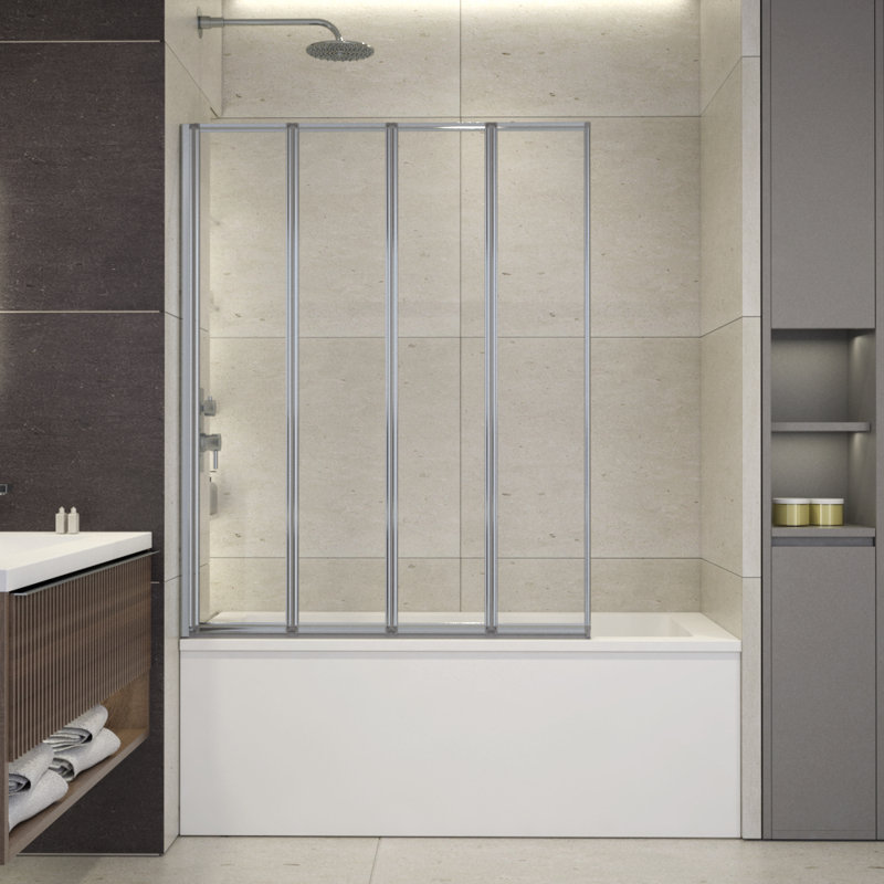 Triton 44" W X 55" H Framed 4-Fold Folding Tub Door With Clear Glass, Chrome