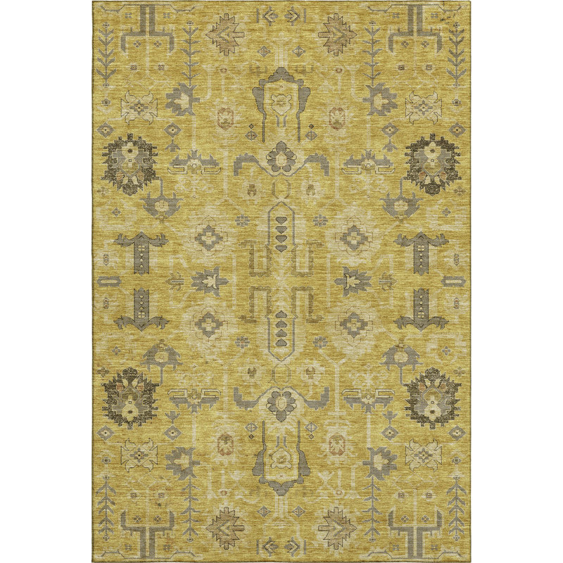 Premium Machine Washable Prisco Gold Rug, Rectangle 10' x 14'