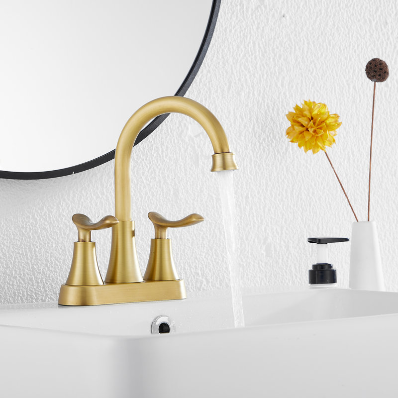 Centerset 2-handle Bathroom Faucet with Drain Assembly, Antique Brass