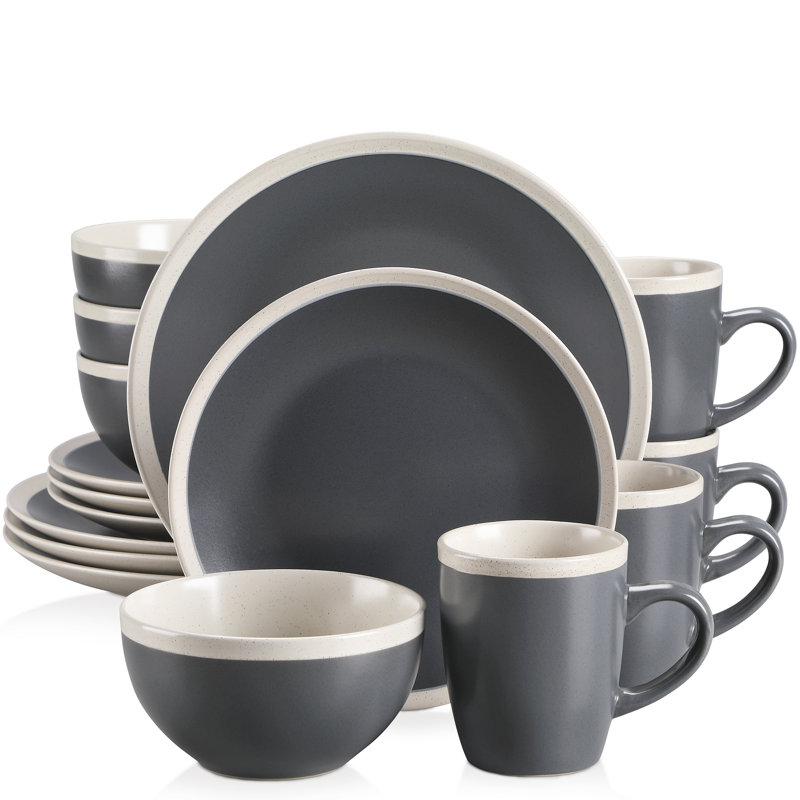 Piece Handmade Stoneware Dinnerware Set - Service for 4, Dark Green