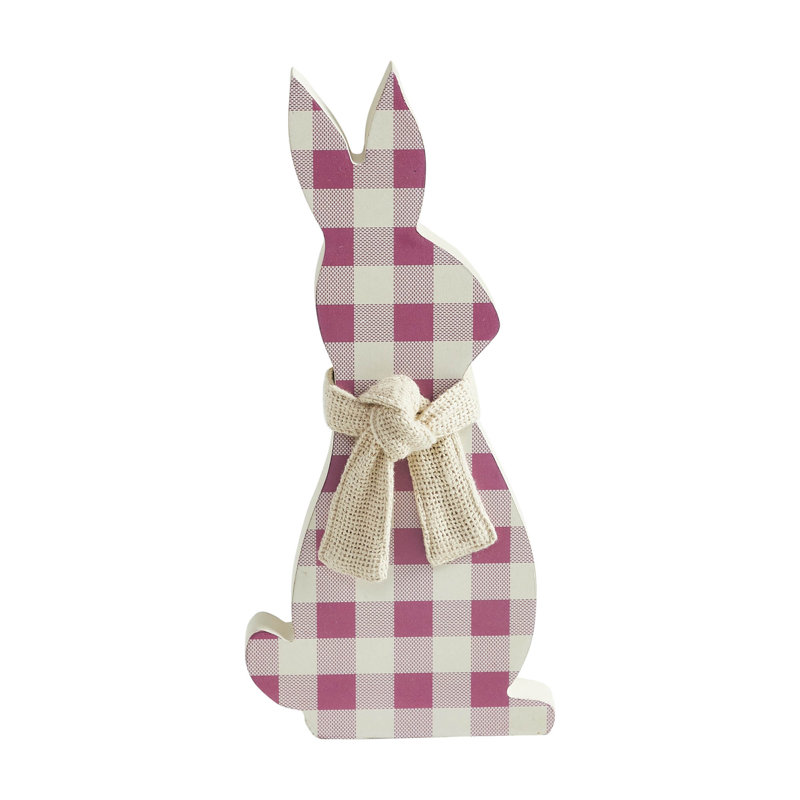 Bunny Hop MDF All Ears Lavender Check Bunny In Burlap Scarf 13x6x1, White/Purple