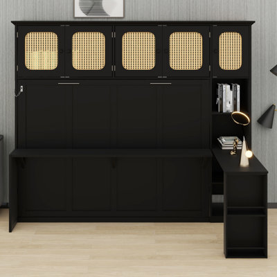 Bureau à lit escamotable contemporain et armoires de rangement en rotin