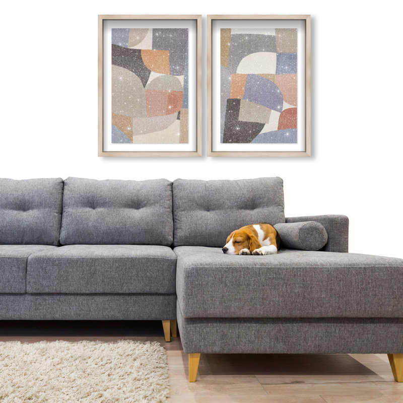 Muted Prelude Set Shadowbox Abstract Print by Oliver Gal, Black Frame, 10 x 15, 50"H x 34"W, Natural Oak Shadowbox