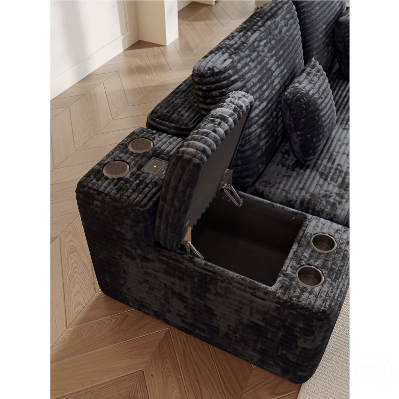 Canapé modulaire en U de 150 po avec 2 repose-pieds et canapé 150 po, Lin noir