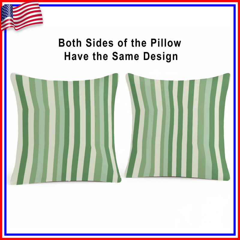 Green Stripes Throw Pillow, Pattern Double Sided Pillows, 14 x 14 inches