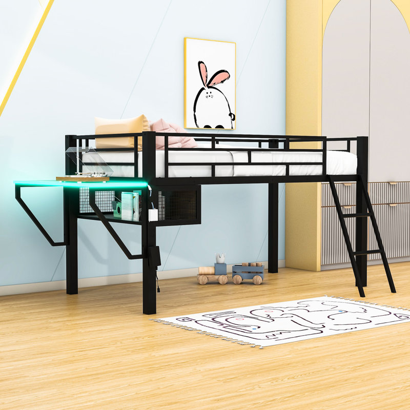 Lit mezzanine en métal avec bureau Arianwen, Simple