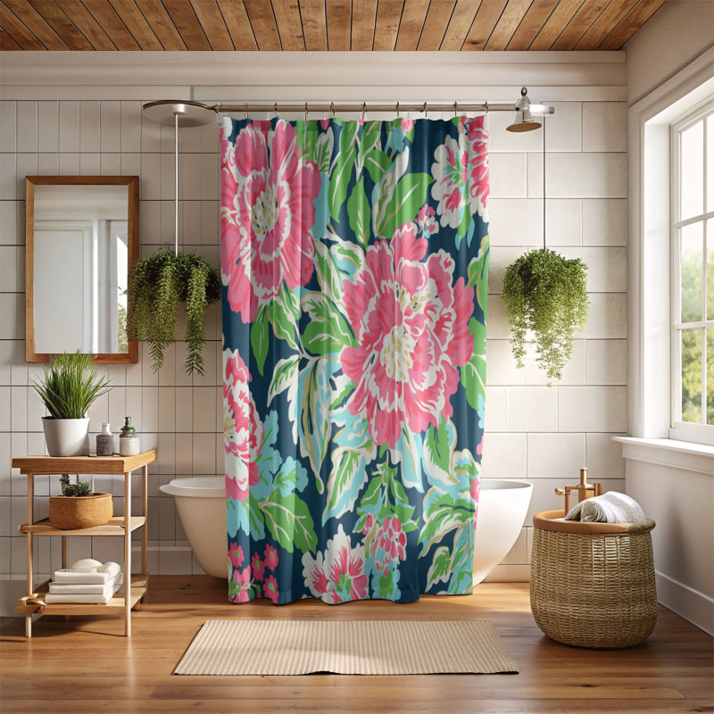 Rideau de douche standard 1 pièce Elegant Pink Flowers, H 74 po x l 71 po